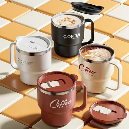 304 rustfritt stål, dobbeltvegget krus / ergonomisk krus i japansk stil til kaffe og te