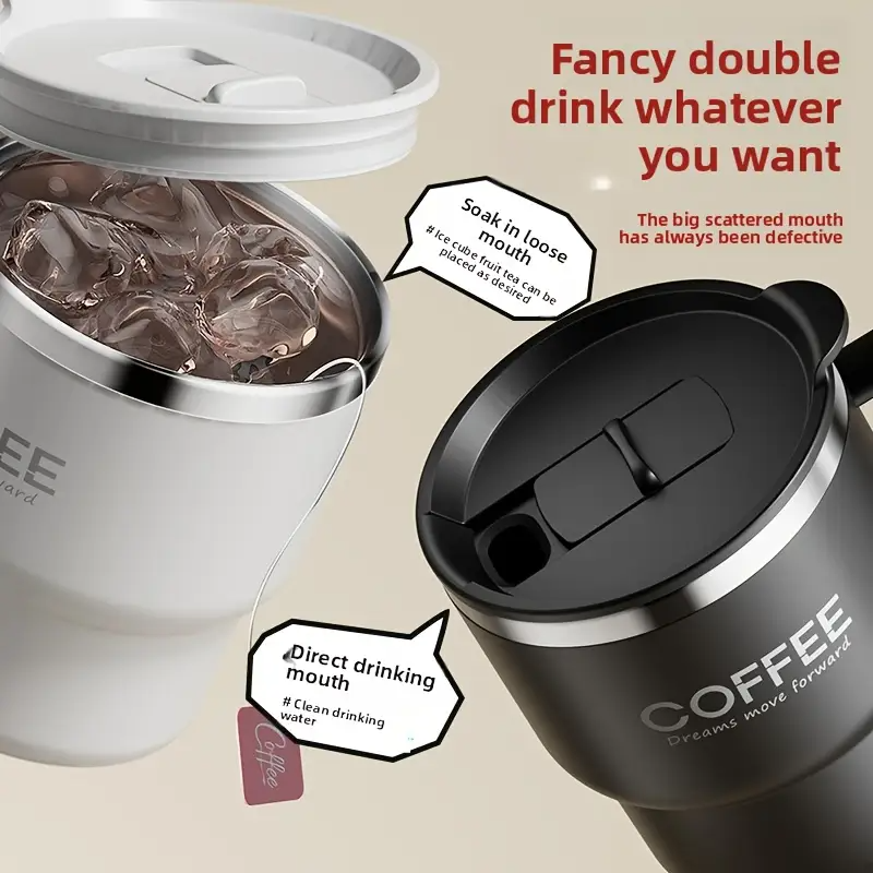 304 rustfritt stål, dobbeltvegget krus / ergonomisk krus i japansk stil til kaffe og te