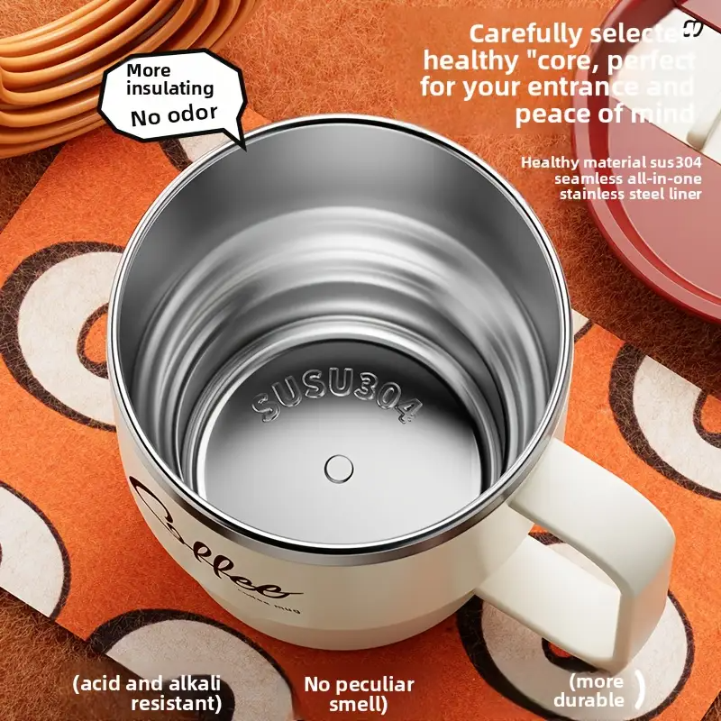 304 rustfritt stål, dobbeltvegget krus / ergonomisk krus i japansk stil til kaffe og te