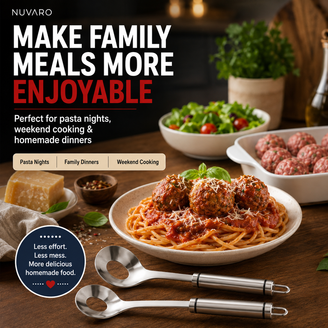 🍝🥄Kjøttbolleskje i rustfritt stål – Lag perfekte kjøttboller uten å bli skitne på henden