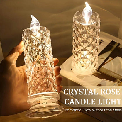 ✨ Lysestake med krystallrose – romantisk glød uten søl