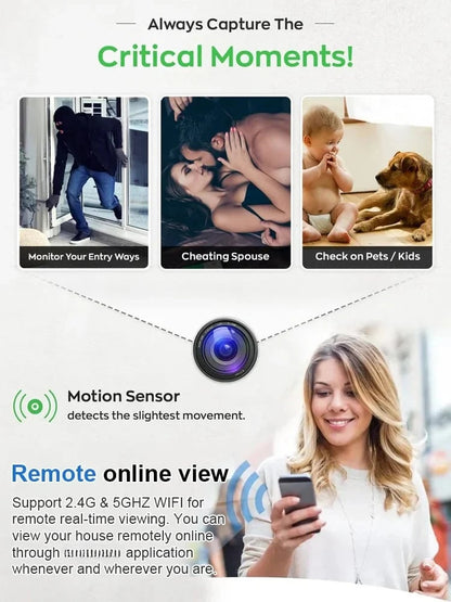 📸  1080P trådløst minikamera på størrelse med en mynt, kan monteres hvor som helst, fjernovervåking i sanntid via smarttelefon.