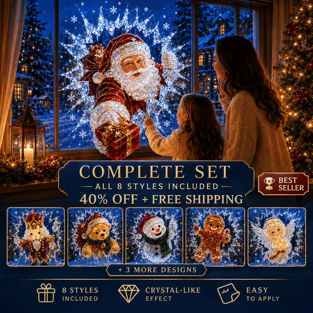 🔥HETEREA 49 % RABATT✨🎄Juleklistremerke med krystallmotiv som simulerer innbrudd i vinduet — 3D-vindusdekorasjon med knust glass