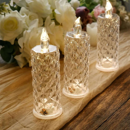✨ Lysestake med krystallrose – romantisk glød uten søl