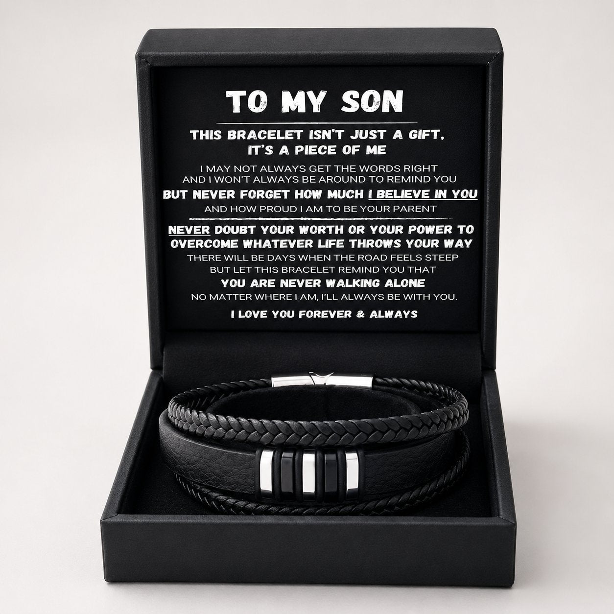 🖤Til sønnen min — Sett med flettede armbånd «Gå aldri alene»