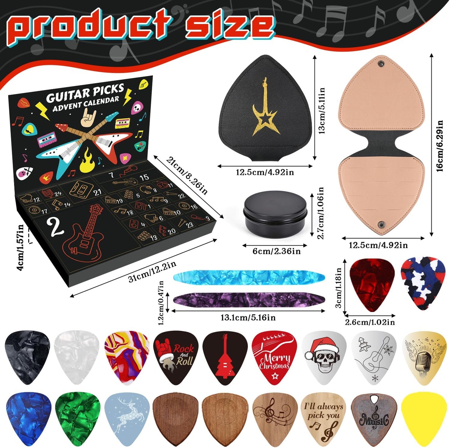 🔥SISTE DAG 49 % RABATT – 🎸Gitarrplekter-adventskalender 2025🎁