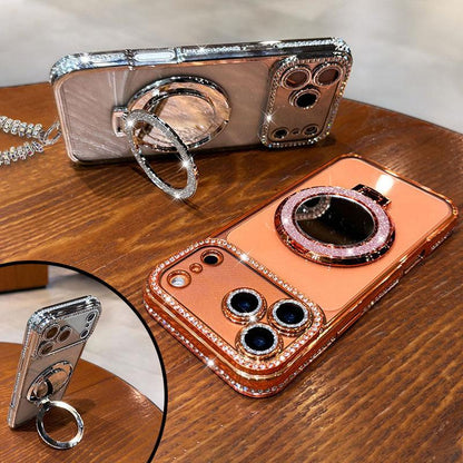 Telefondeksel for kvinner med speil og stativ til iPhone 12/13/14/15/16/17 Pro Max, 17 Air, 14/15/16 Plus