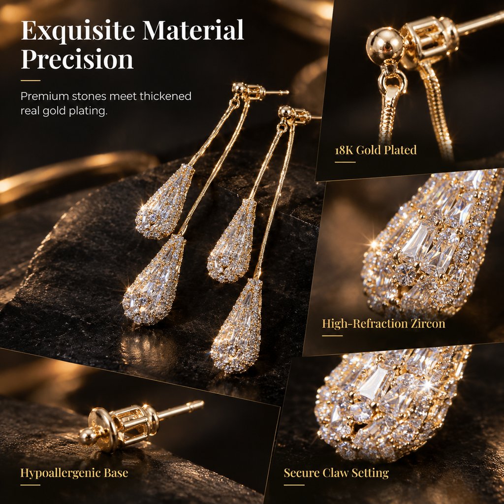 💎Elegante zirkon-øreringer med toveis dråpeformet dusk for kvinner