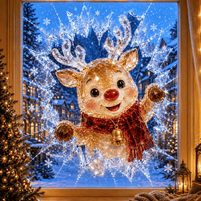 🔥HETEREA 49 % RABATT✨🎄Juleklistremerke med krystallmotiv som simulerer innbrudd i vinduet — 3D-vindusdekorasjon med knust glass
