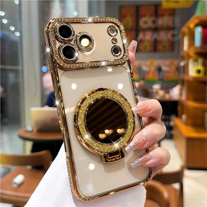 Telefondeksel for kvinner med speil og stativ til iPhone 12/13/14/15/16/17 Pro Max, 17 Air, 14/15/16 Plus