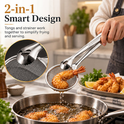 2-i-1-filterklemme til fritering i olje, kjøkkentang med sil til fritert mat🍳