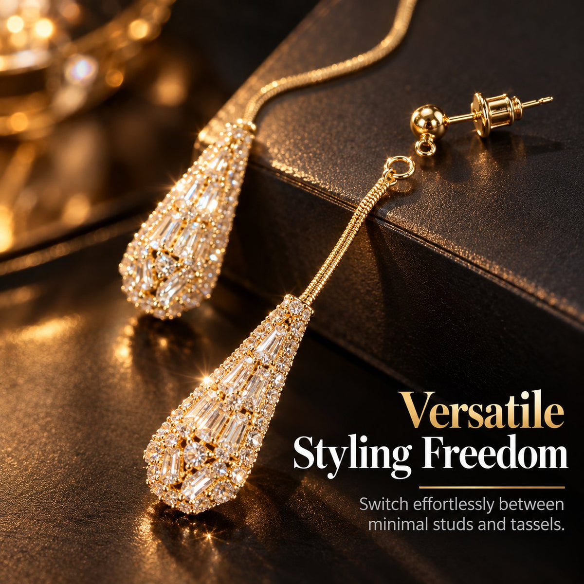 💎Elegante zirkon-øreringer med toveis dråpeformet dusk for kvinner