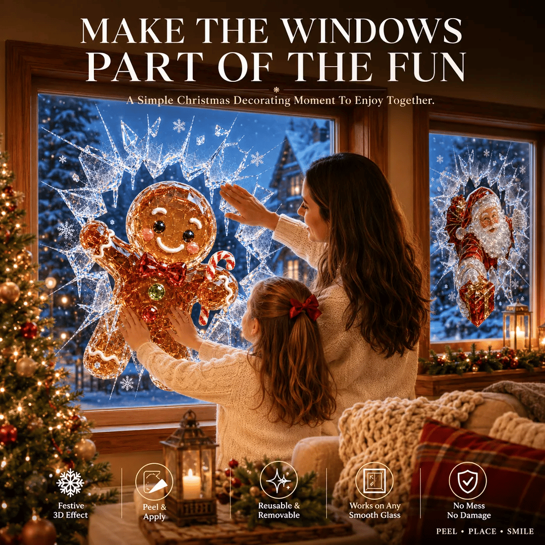 🔥HETEREA 49 % RABATT✨🎄Juleklistremerke med krystallmotiv som simulerer innbrudd i vinduet — 3D-vindusdekorasjon med knust glass