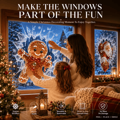 🔥HETEREA 49 % RABATT✨🎄Juleklistremerke med krystallmotiv som simulerer innbrudd i vinduet — 3D-vindusdekorasjon med knust glass