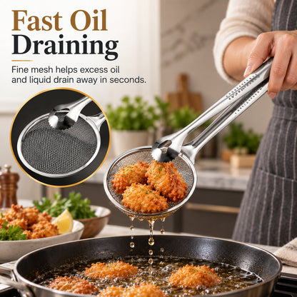 2-i-1-filterklemme til fritering i olje, kjøkkentang med sil til fritert mat🍳