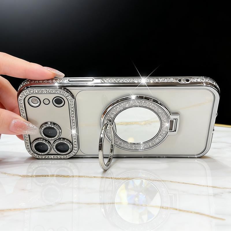 Telefondeksel for kvinner med speil og stativ til iPhone 12/13/14/15/16/17 Pro Max, 17 Air, 14/15/16 Plus