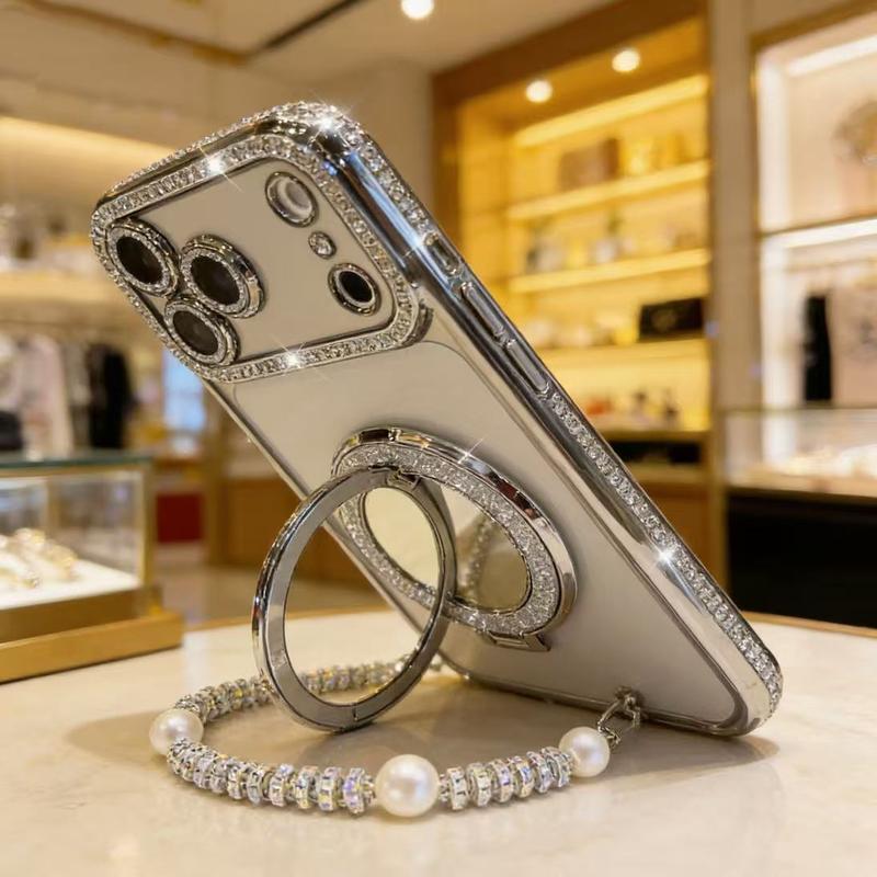 Telefondeksel for kvinner med speil og stativ til iPhone 12/13/14/15/16/17 Pro Max, 17 Air, 14/15/16 Plus