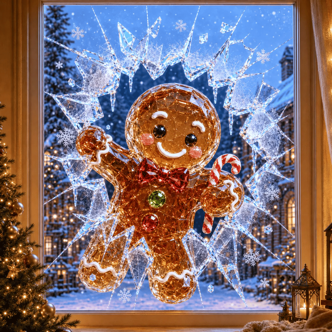 🔥HETEREA 49 % RABATT✨🎄Juleklistremerke med krystallmotiv som simulerer innbrudd i vinduet — 3D-vindusdekorasjon med knust glass