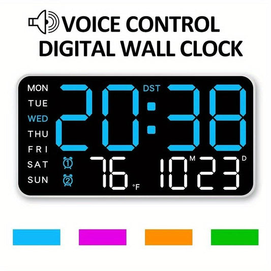 Stor digital veggklokke med LED-skjerm, datovisning og termometer, perfekt gave til eldre, dekorasjon til stue og soverom